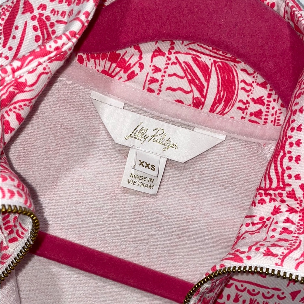 Pink Patterned Quarter-Zip Pullover - image 4